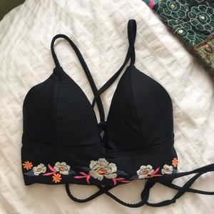 Hollister Strappy Embroidered Longline Bikini Top
